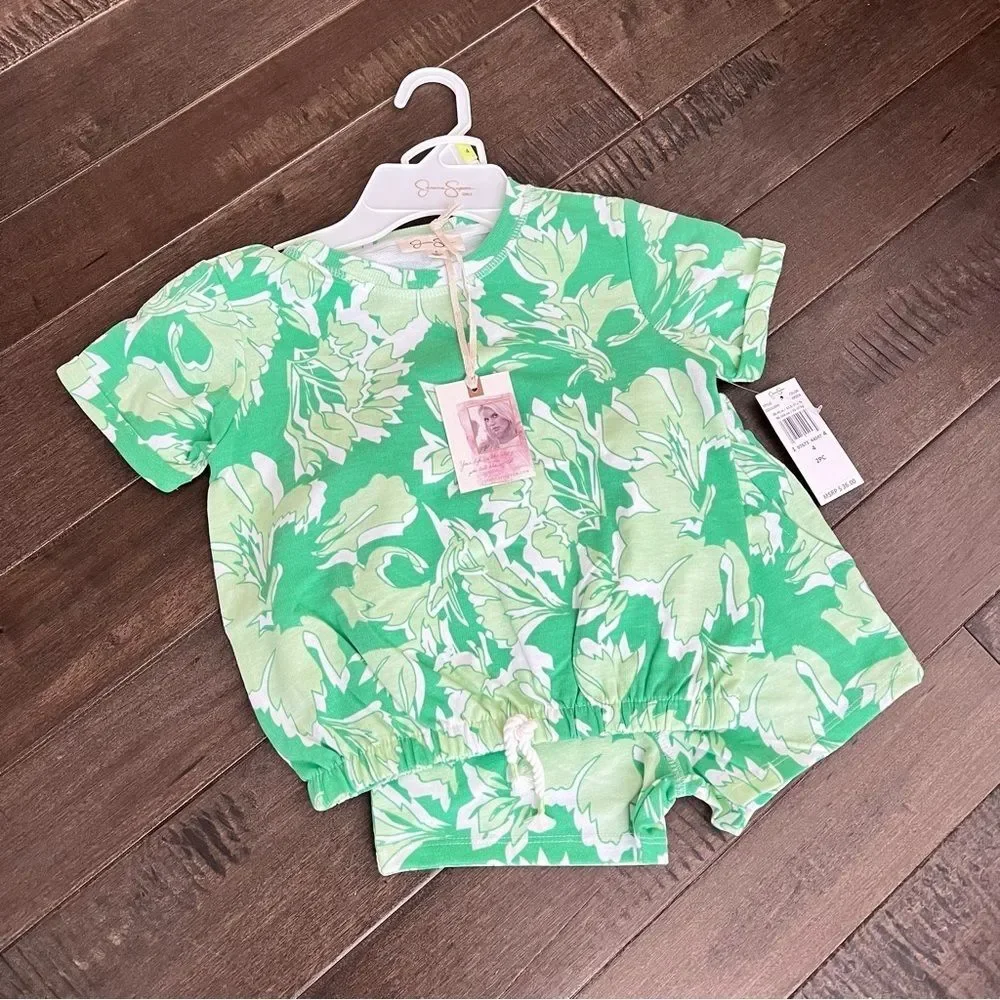 Jessica Simpson Matching Outfit Set Toddlers Girl 4T Tropical Floral Green Girls